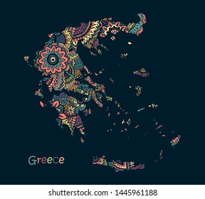 Textured vector Map Of Greece. Illustration in hand drawing doodle style