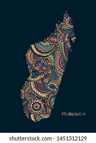 Textured vector Map Of Madagascar. Illustration in hand drawing doodle style