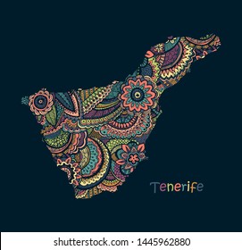 Textured vector map of Tenerife. Hand drawn ethno pattern, tribal background.