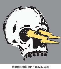 Textured Vector Skull With Yellow Lightning Bolts