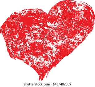 Textured vector valentine heart. Decorative design element. Distressed symbol of love and romance. Textured Valentine's Day sign. Vector illustration. Read heart isolated on white. EPS10.