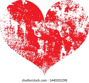 Textured vector valentine heart. Decorative design element. Distressed symbol of love and romance. Textured Valentine's Day sign. Vector illustration. Read heart isolated on white. EPS10.