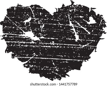 Textured vector valentine heart. Decorative design element. Distressed symbol of love and romance. Textured Valentine's Day sign. Vector illustration. Black hearts isolated on white. EPS10.
