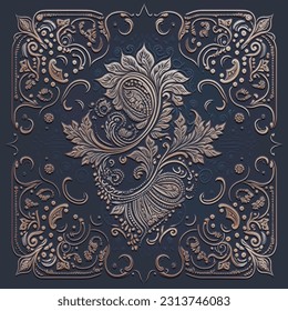 Textured vintage emboss 3d lines Paisley seamless pattern. Floral embossed ethnic background. Grunge modern backdrop. Line art flowers, leaves, frames. Hand drawn surface relief 3d paisley ornaments.