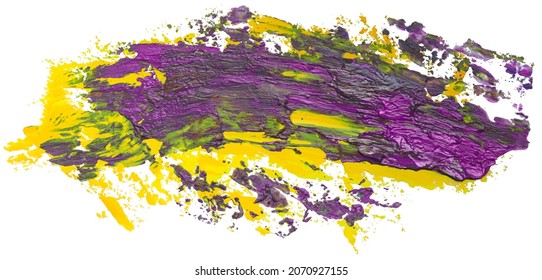 Textured Violet And Yellow Oil Paint Brush Stroke, Eps 10 Vector Illustration Isolated On White Background.