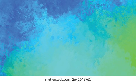 Um fundo de aquarela texturizado transições de azul escuro para verde claro com pinceladas sutis e variações em tons de verde azul e azul escuro criando um humor calmante e sereno