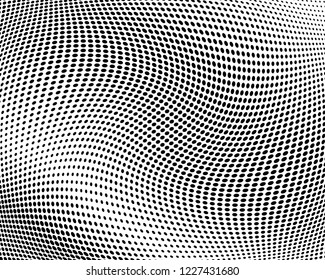Textured Wavy dotted lines background. Pattern of dots, dotted lines, circles of different scale. Digital Gradient. Pop-art style. Grunge Backdrop. Modern futuristic Abstract panel Vector illustration