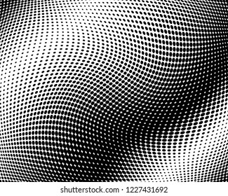Textured Wavy dotted lines background. Pattern of dots, dotted lines, circles of different scale. Digital Gradient. Pop-art style. Grunge Backdrop. Modern futuristic Abstract panel Vector illustration