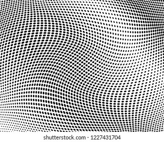 Textured Wavy dotted lines background. Pattern of dots, dotted lines, circles of different scale. Digital Gradient. Pop-art style. Grunge Backdrop. Modern futuristic Abstract panel Vector illustration
