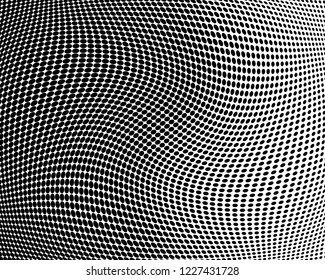 Textured Wavy dotted lines background. Pattern of dots, dotted lines, circles of different scale. Digital Gradient. Pop-art style. Grunge Backdrop. Modern futuristic Abstract panel Vector illustration