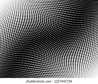 Textured Wavy dotted lines background. Pattern of dots, dotted lines, circles of different scale. Digital Gradient. Pop-art style. Grunge Backdrop. Modern futuristic Abstract panel Vector illustration