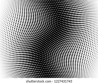 Textured Wavy dotted lines background. Pattern of dots, dotted lines, circles of different scale. Digital Gradient. Pop-art style. Grunge Backdrop. Modern futuristic Abstract panel Vector illustration