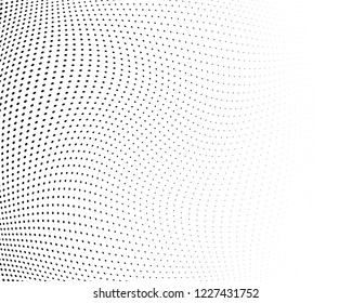 Textured Wavy dotted lines background. Pattern of dots, dotted lines, circles of different scale. Digital Gradient. Pop-art style. Grunge Backdrop. Modern futuristic Abstract panel Vector illustration