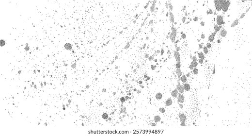 Textured white background with black spray paint splashes, halftone dots, ink spots and realistic grunge effects, retro aesthetic