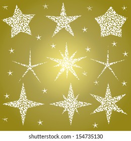 Textured white stars on golden background with degrade.