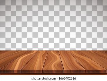 Parqué de madera texturado aislado sobre fondo transparente. Superficie hecha con tablas naturales de nueces. Ilustración vectorial 3D realista.