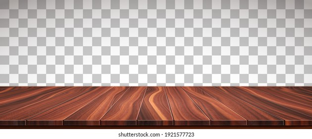 Textured wooden floor isolated on transparent background. Big surface made from natural walnut boards. Realistic 3D vector illustration.