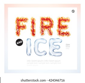 Textured words on a white background. Bright fiery and frozen font. Can be used as banner, poster, advertisement, invitation, or brochure, announcement date, time, info. Vector illustration concept