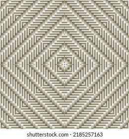Textured woven fabric seamless pattern. Surface ornamental wicker 3d backdround. Geometric repeat textured backdrop. Modern weaved ornaments. Trendy patterned design. Endless ornate relief texture.