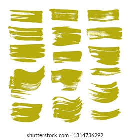 Textured yellow green strokes of thick paint set isolated on white background