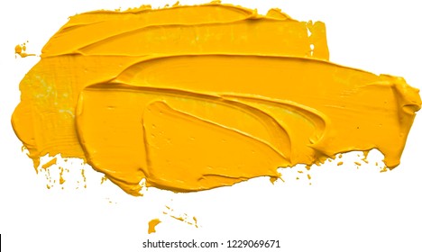 Textured yellow oil paint brush stroke,convex with shadows, isolated on transparent background. EPS 10 vector illustration.