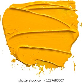 Textured yellow oil paint brush stroke,convex with shadows, isolated on transparent background. EPS 10 vector illustration.