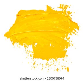 Textured yellow oil paint brush stroke, isolated on white background. EPS10 vector illustration.