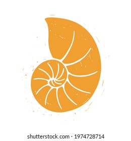 Textured yellow seashell isolated on a white background. Vector shabby hand drawn illustration