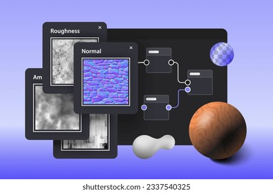 Textures for 3D modeling. Nodegraph. Vector illustration.