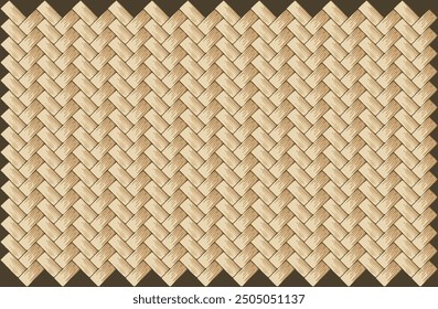 Textures bamboo stems, straw and wicker seamless patterns. Vector illustration set.
