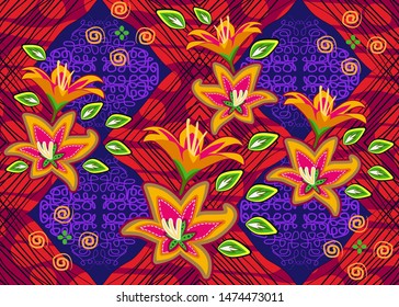 textures, batik, fantasy flowers, bright patterns, abstract backgrounds, for fabrics, home decor and wrappers. - Vector.