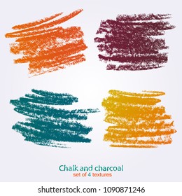 Texturas de giz e carvão. Pincéis de alta resolução. Modelo grunge expressivo. Pinceladas vetoriais. Projetado para o registro de vários projetos de design: cartazes, banners, adesivos, modelos. 