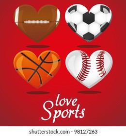 textures of different sports balls in the shape of heart