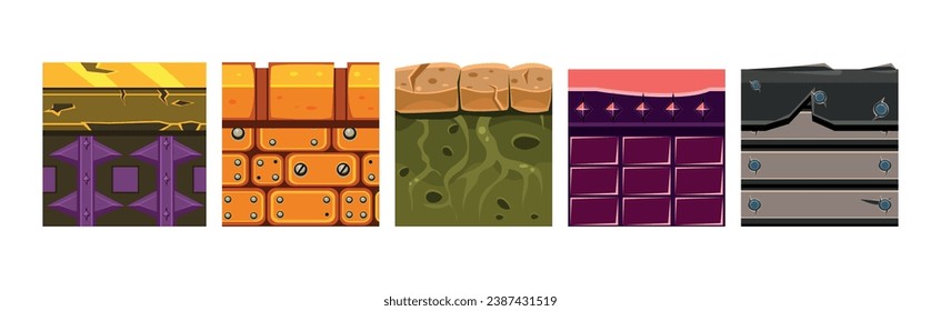 Textures for Game Platformers Square Icon Vector Set
