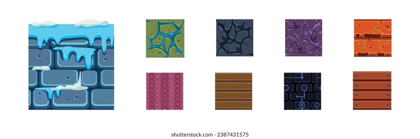 Textures for Game Platformers Square Icon Vector Set