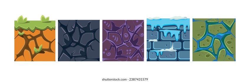 Textures for Game Platformers Square Icon Vector Set
