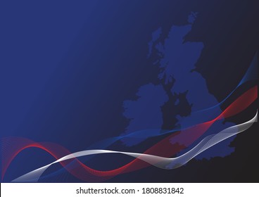 Textures and map borders made of British flag colors, blue background, wavy linear textures