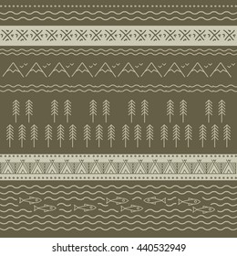 Textures peoples of the north, Scandinavia, Yakutia. Fish, trees, waves, folk ethnic ornament