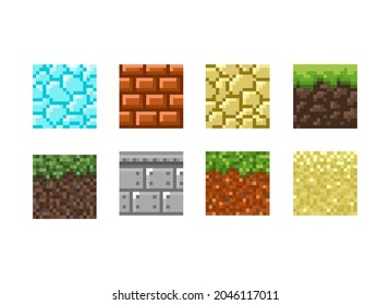 Textures for platformers pixel art. Vector isolated template