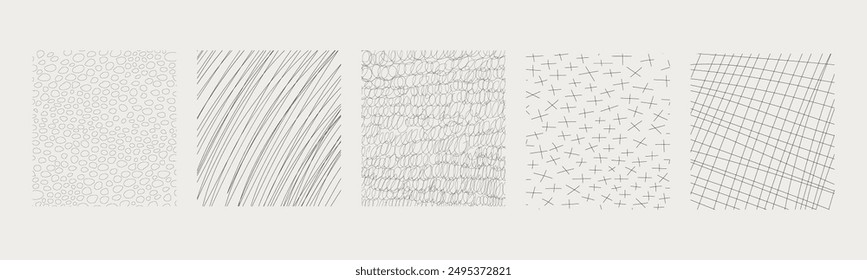 Conjunto de texturas, colección dibujado a mano abstracto pincel monocromo marcas. Doodle Formas manchas, gotas, curvas y líneas. Moderno contemporáneo de moda