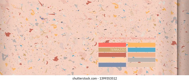 Textures in the style of terrazzo venziano on living coral color. Pattern for art new ceramics marble natural stone abstract background