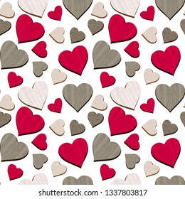 Texured hearts seamless pattern isolated. Hand drawn colorful heart shape cartoon. Textile decorative background. Template wrapping paper, wallpaper, web banner. Print project vector illustration