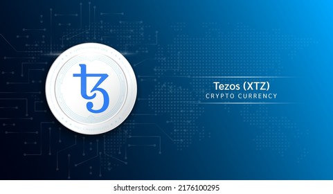 Tezos coin cryptocurrency token symbol. Crypto currency with stock market investment trading. Coin icon on dark background. Economic trends finance concept. 3D Vector illustration.