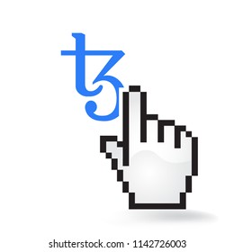 Tezos Cryptocurrency Coin Sign Hand Cursor Click Isolated