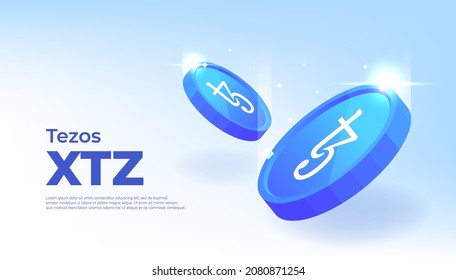 Tezos (XTZ) coin banner. XTZ coin cryptocurrency concept banner background.