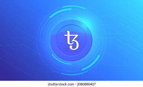 Tezos (XTZ) coin banner. XTZ coin cryptocurrency concept banner background.
