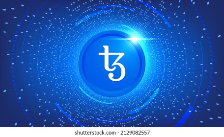Tezos (XTZ) coin banner. XTZ coin cryptocurrency concept banner background.