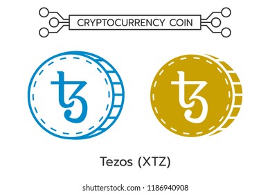 Tezos (XTZ) cryptocurrency coin line and flat art. icon of virtual currency. Symbol of digital money