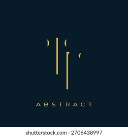 TF Abstractas diseño de logotipo de oro. Abstractas composición de símbolos de oro sobre un fondo azul marino oscuro