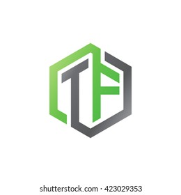TF initial letters looping linked hexagon logo black gray green